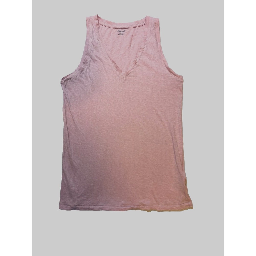 Madewell Whisper Cotton V-Neck Tank Top Pink Slub Knit Sleeveless Shirt XS - Picture 3 of 15